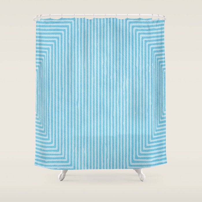 Light Blue White Lines Minimalist Drawing Artwork Shower Curtain Gallery Image 1