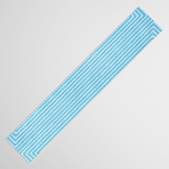 Light Blue White Lines Minimalist Drawing Artwork Table Runner Gallery Image 3