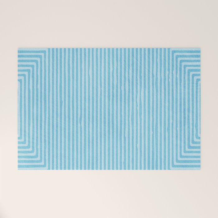 Light Blue White Lines Minimalist Drawing Artwork Welcome Mat Gallery Image 1