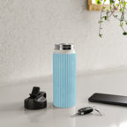 Light Blue White Lines Minimalist Drawing Artwork Water Bottle Gallery Image 4