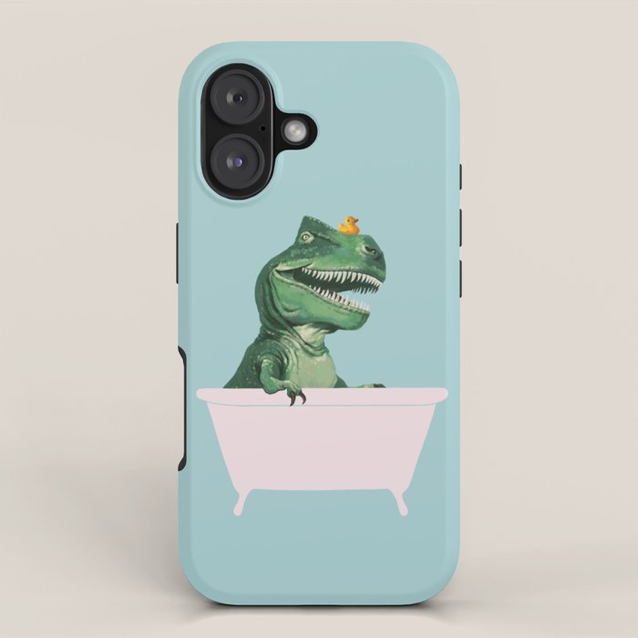 Playful T-Rex in Bathtub in Green iPhone Case Gallery Image 1