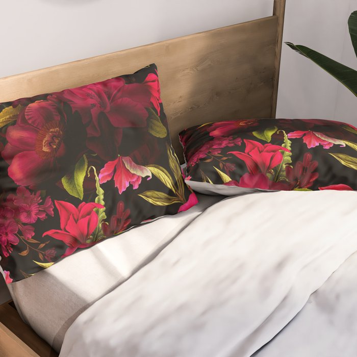 Vintage & Shabby Chic - Dark Red Antique Night Roses Botanical Garden Pillow Sham Gallery Image 2