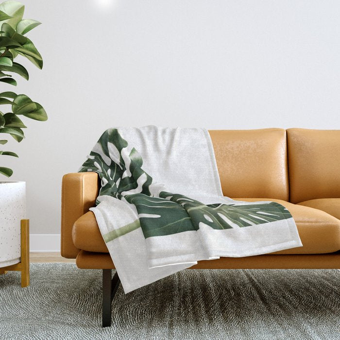 Minimalist Monstera Throw Blanket Gallery Image 1