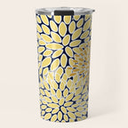 Floral Leaves and Blooms, Yellow and Navy Blue Travel Mug Gallery Image 1