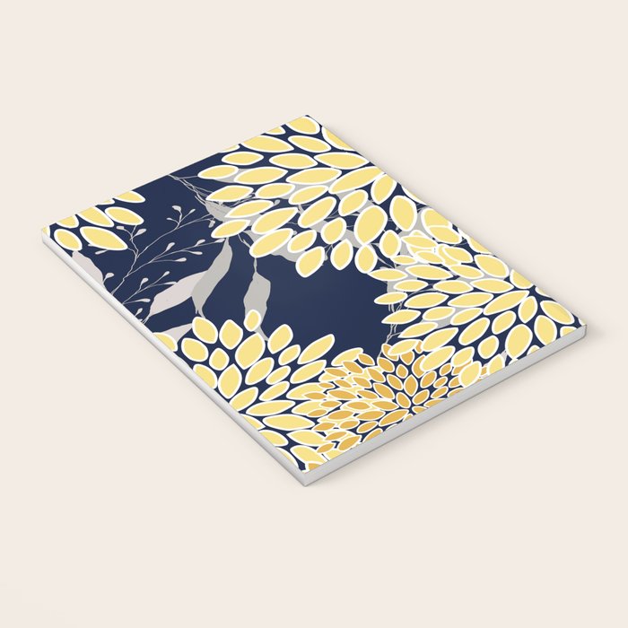 Floral Leaves and Blooms, Yellow and Navy Blue Notebook Gallery Image 3