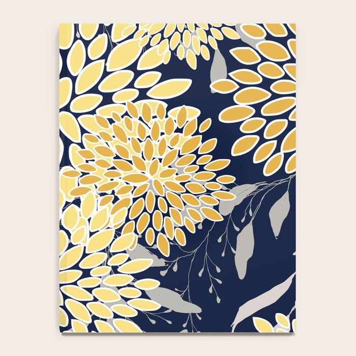Floral Leaves and Blooms, Yellow and Navy Blue Notebook Gallery Image 4