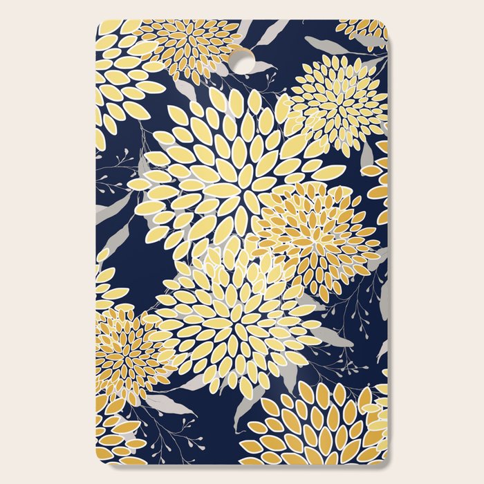 Floral Leaves and Blooms, Yellow and Navy Blue Cutting Board Gallery Image 1