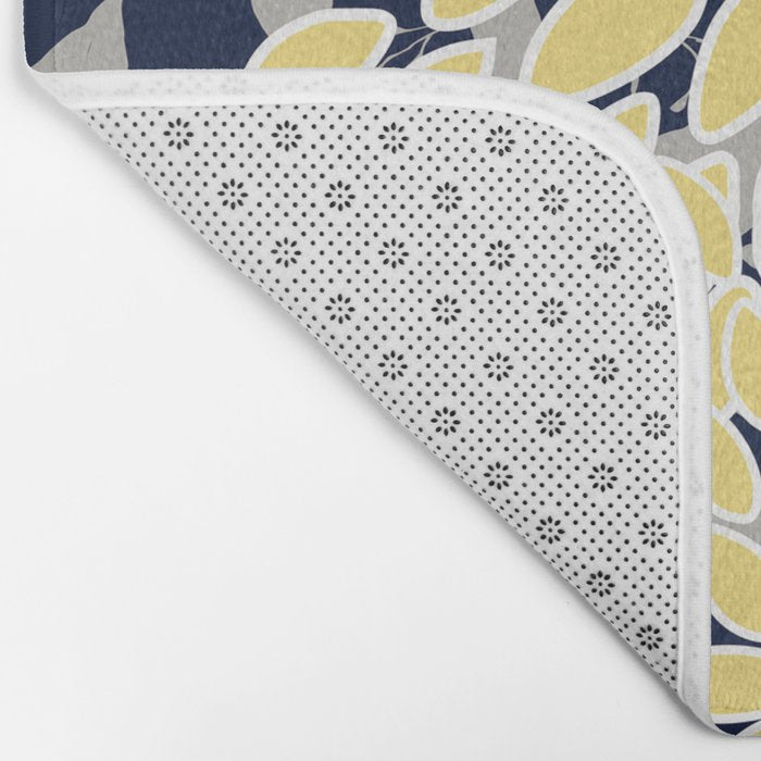 Floral Leaves and Blooms, Yellow and Navy Blue Bath Mat Gallery Image 2