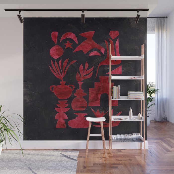 Crimson Village At Night  Wall Mural Gallery Image 1