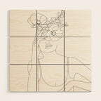 Minimal Line Art Woman with Flowers II Wood Wall Art Gallery Image 1