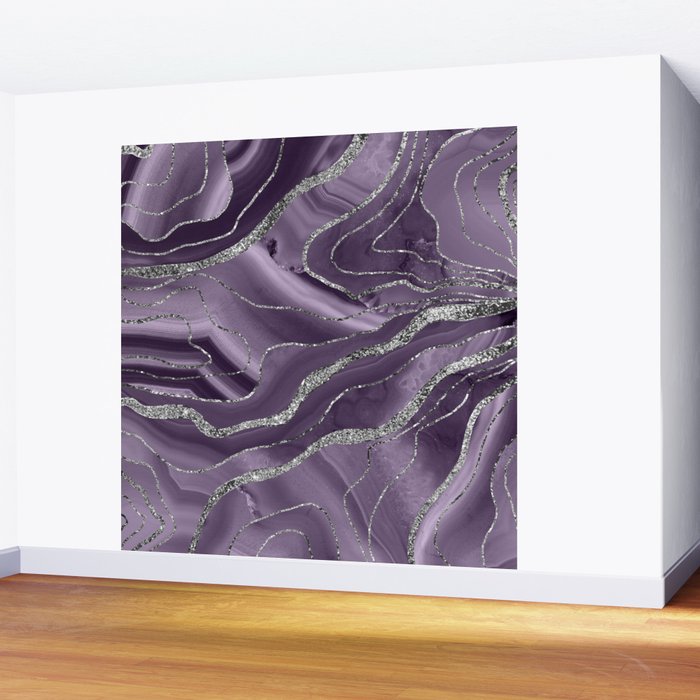 Lavender Agate Silver Glitter Glam #1 (Faux Glitter) #marble #decor #art #society6 Wall Mural Gallery Image 2