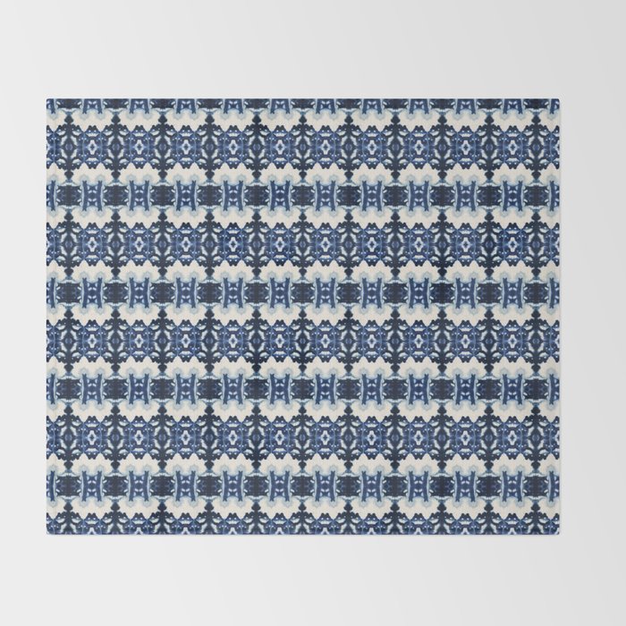 Ornate Blue and White Shibori Throw Blanket Gallery Image 2