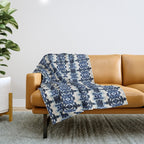 Ornate Blue and White Shibori Throw Blanket Gallery Image 1
