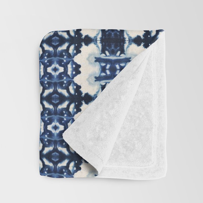Ornate Blue and White Shibori Throw Blanket Gallery Image 3