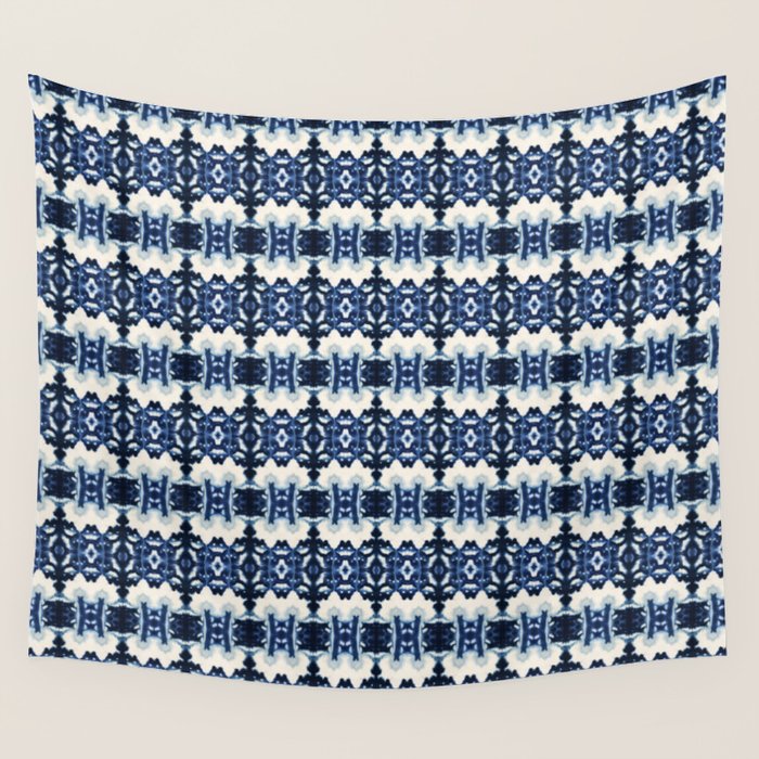 Ornate Blue and White Shibori Wall Tapestry