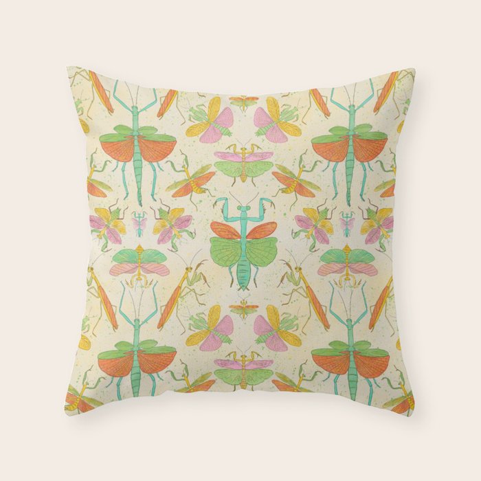 Whimsical Praying Mantis Retro Colors  Throw Pillow Gallery Image 6