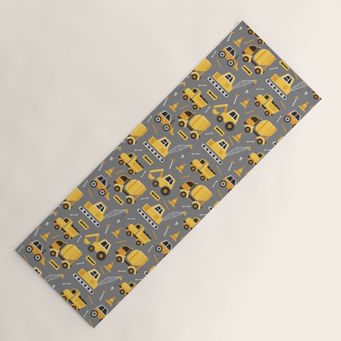 Construction Trucks on Gray Yoga Mat Gallery Image 1