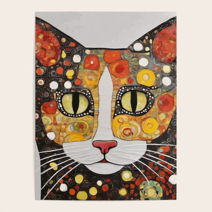 Gustav Klimt Style Cat with Magnificent Whiskers Poster Gallery Image 4
