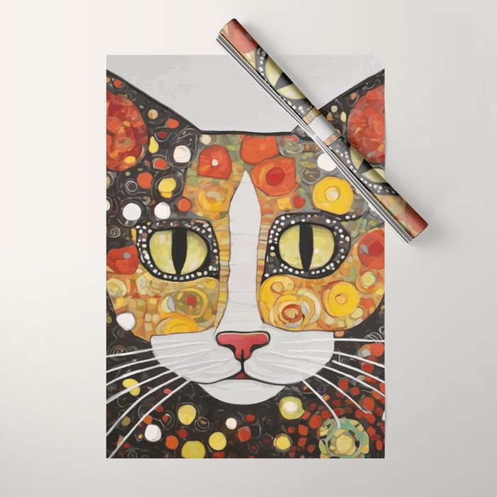 Gustav Klimt Style Cat with Magnificent Whiskers Wrapping Paper Gallery Image 1