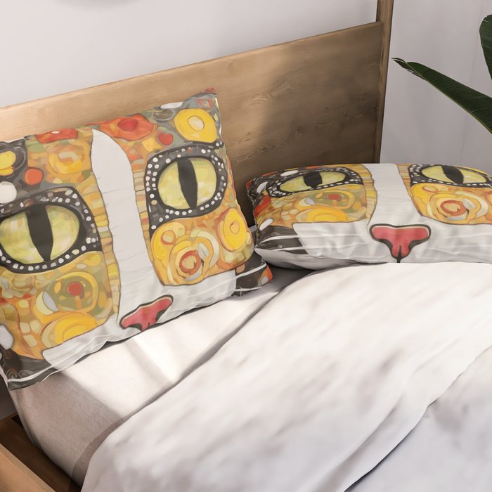 Gustav Klimt Style Cat with Magnificent Whiskers Pillow Sham Gallery Image 2