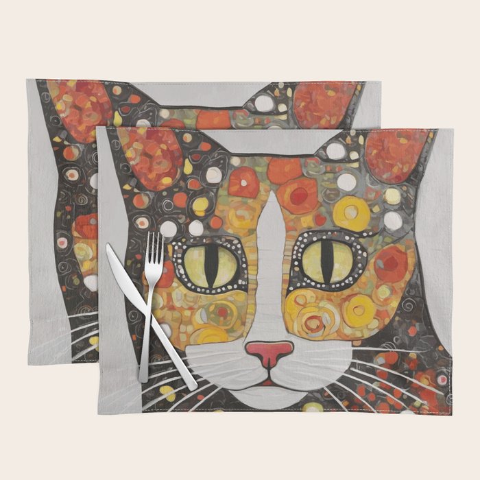 Gustav Klimt Style Cat with Magnificent Whiskers Placemat Gallery Image 1