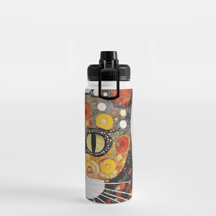 Gustav Klimt Style Cat with Magnificent Whiskers Water Bottle Gallery Image 2