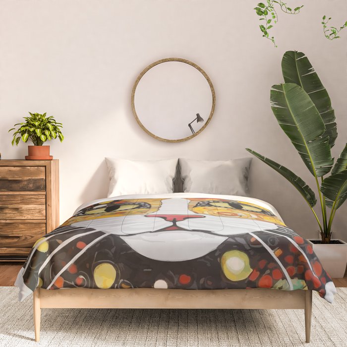 Gustav Klimt Style Cat with Magnificent Whiskers Comforter Gallery Image 3