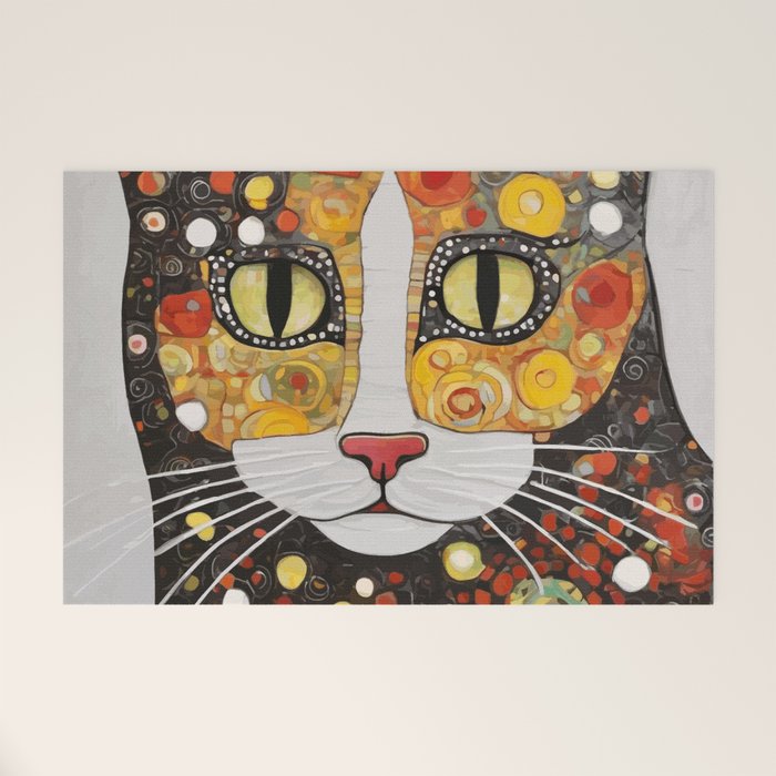 Gustav Klimt Style Cat with Magnificent Whiskers Welcome Mat Gallery Image 1