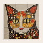 Gustav Klimt Style Cat with Magnificent Whiskers Wood Wall Art Gallery Image 1