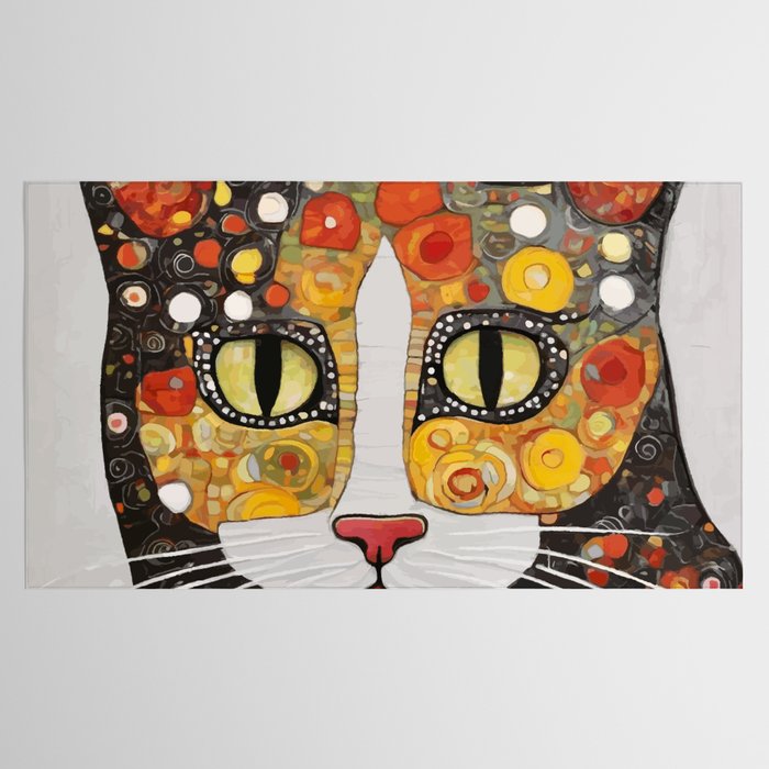 Gustav Klimt Style Cat with Magnificent Whiskers Tablecloth Gallery Image 2