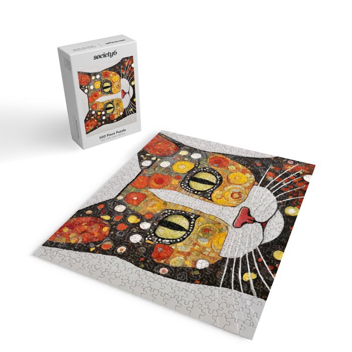 Gustav Klimt Style Cat with Magnificent Whiskers Jigsaw Puzzle Gallery Image 2