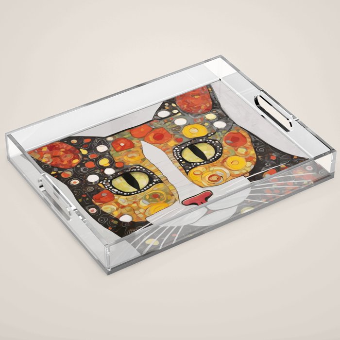Gustav Klimt Style Cat with Magnificent Whiskers Acrylic Tray Gallery Image 1