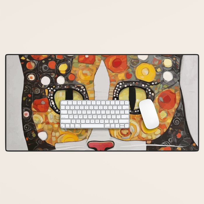 Gustav Klimt Style Cat with Magnificent Whiskers Desk Mat Gallery Image 1
