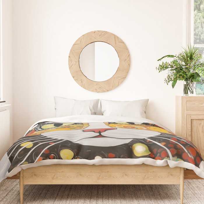 Gustav Klimt Style Cat with Magnificent Whiskers Duvet Cover Gallery Image 3