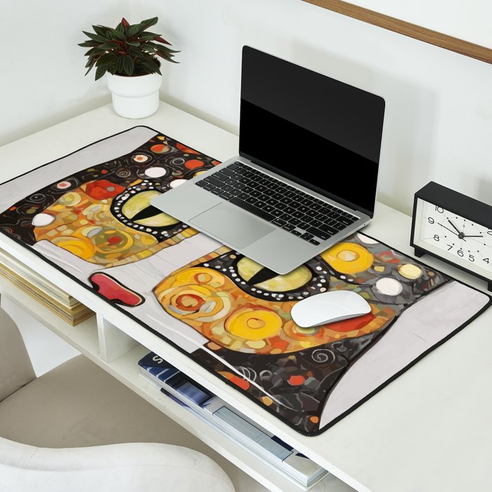 Gustav Klimt Style Cat with Magnificent Whiskers Desk Mat Gallery Image 2