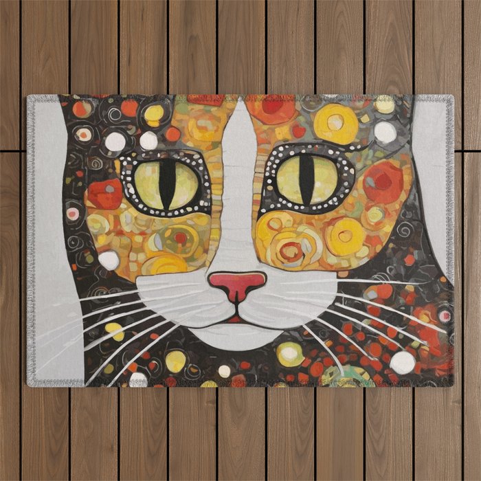 Gustav Klimt Style Cat with Magnificent Whiskers Outdoor Rug Gallery Image 1
