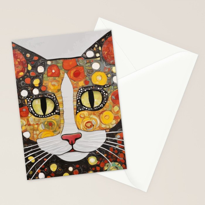Gustav Klimt Style Cat with Magnificent Whiskers Stationery Card Gallery Image 2