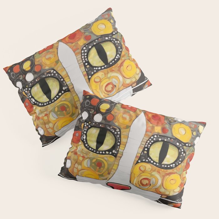 Gustav Klimt Style Cat with Magnificent Whiskers Pillow Sham Gallery Image 3