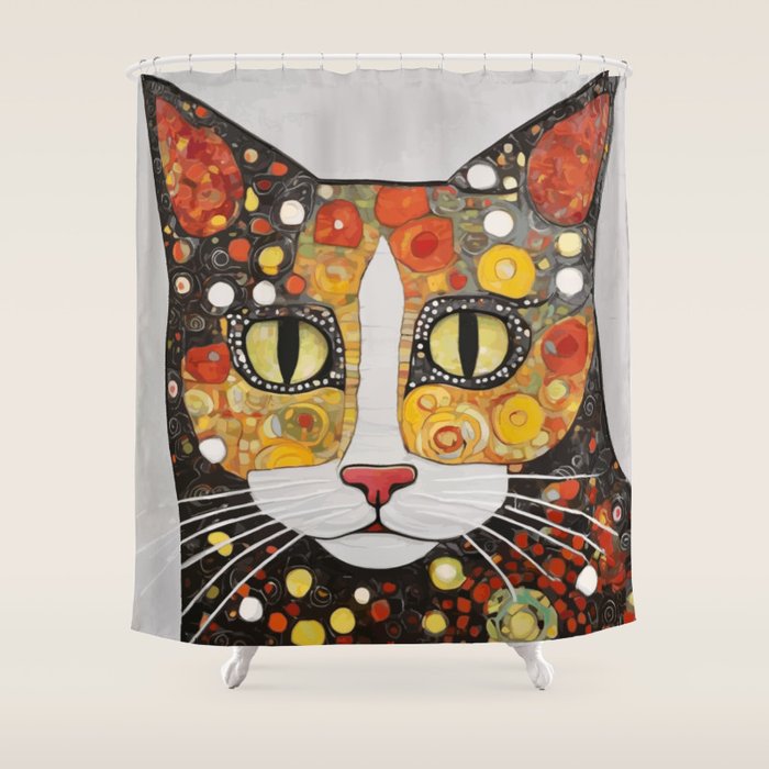Gustav Klimt Style Cat with Magnificent Whiskers Shower Curtain Gallery Image 1