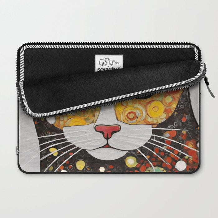 Gustav Klimt Style Cat with Magnificent Whiskers Laptop Sleeve Gallery Image 2