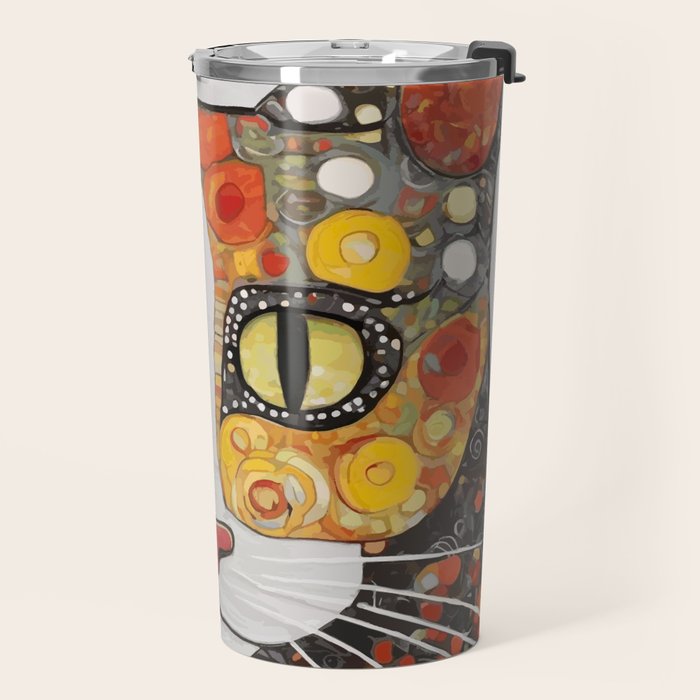 Gustav Klimt Style Cat with Magnificent Whiskers Travel Mug Gallery Image 2