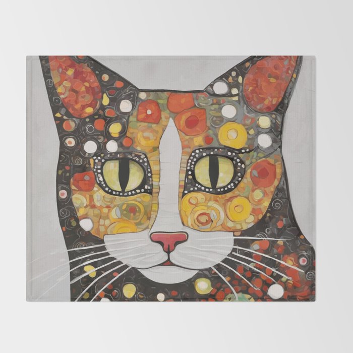 Gustav Klimt Style Cat with Magnificent Whiskers Throw Blanket Gallery Image 2