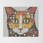 Gustav Klimt Style Cat with Magnificent Whiskers Throw Blanket Gallery Image 2