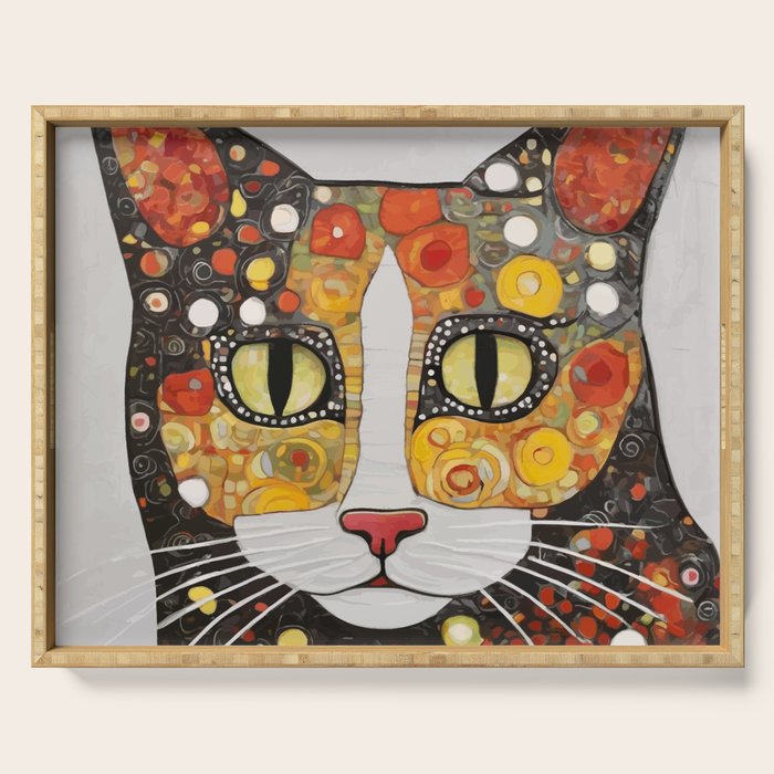 Gustav Klimt Style Cat with Magnificent Whiskers Serving Tray Gallery Image 1