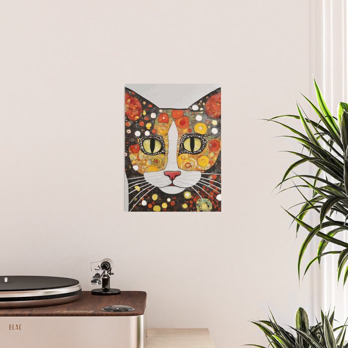 Gustav Klimt Style Cat with Magnificent Whiskers Poster Gallery Image 2