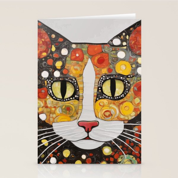Gustav Klimt Style Cat with Magnificent Whiskers Stationery Card Gallery Image 2