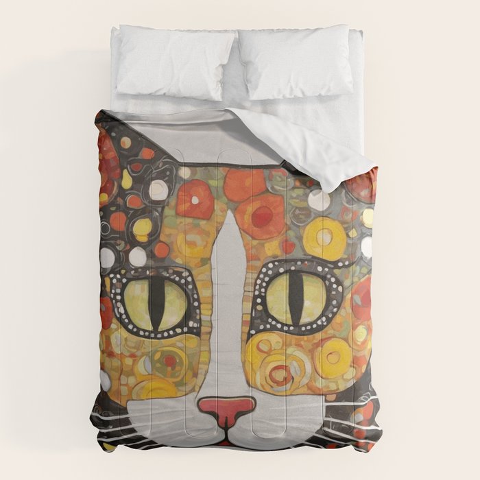 Gustav Klimt Style Cat with Magnificent Whiskers Comforter Gallery Image 6