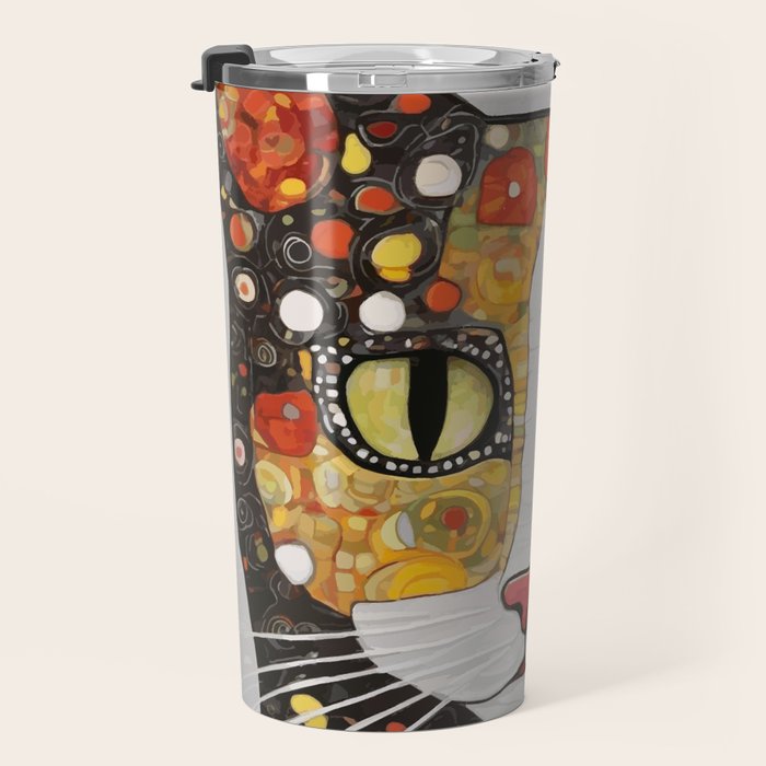 Gustav Klimt Style Cat with Magnificent Whiskers Travel Mug Gallery Image 3