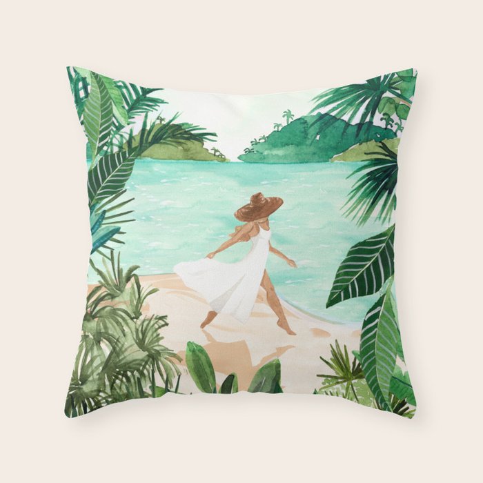Seaside Beach Girl Throw Pillow Gallery Image 1