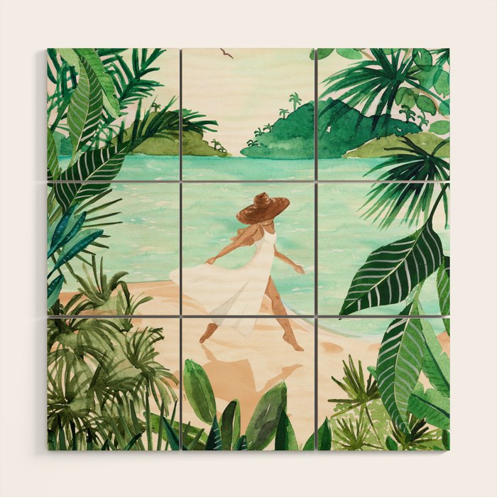 Seaside Beach Girl Wood Wall Art Gallery Image 1